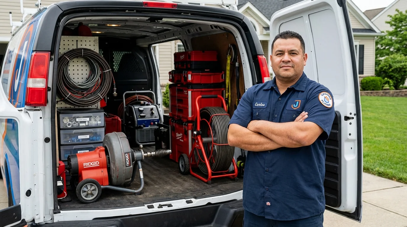 Professional drain cleaning equipment and Johns Plumbing LLC plumber in Wanchese