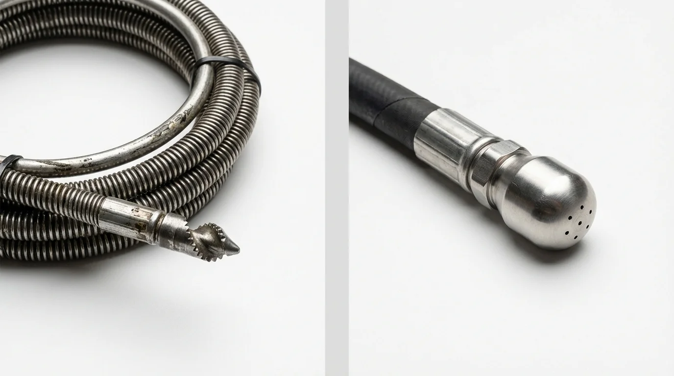 Drain snake cable and hydro jetting nozzle used for drain cleaning in Wanchese, NC
