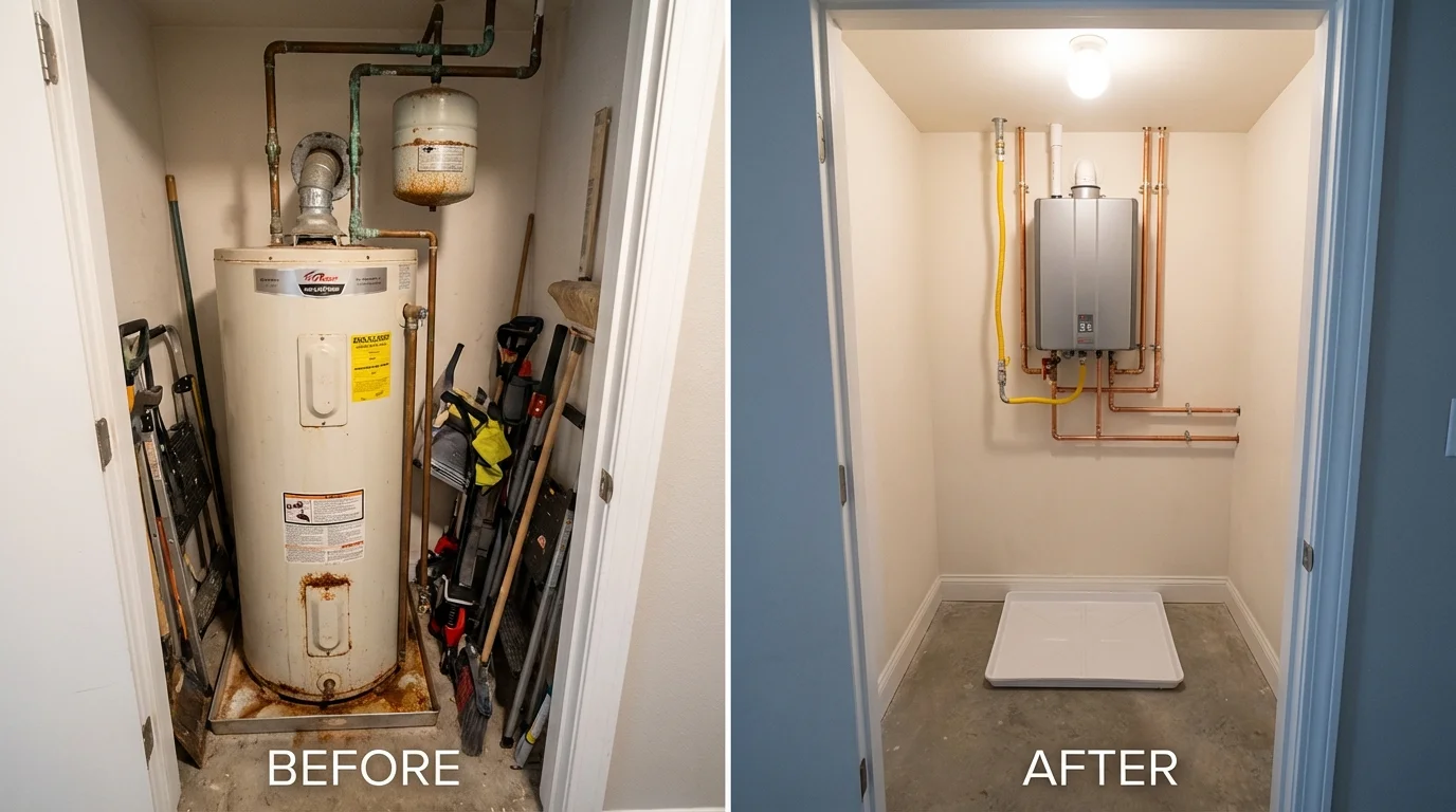 Tank water heater versus wall-mounted tankless unit comparison for Wanchese, NC homeowners