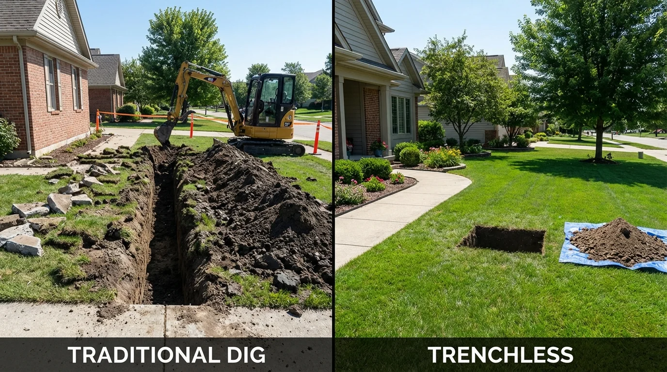 Trenchless sewer repair with minimal yard damage versus traditional excavation in Wanchese, NC